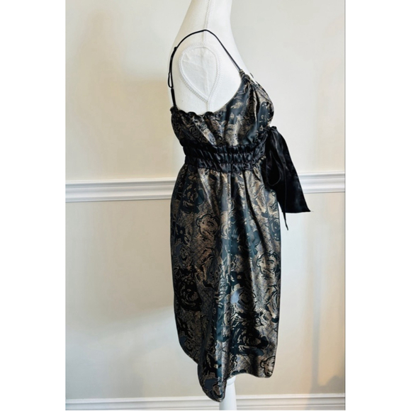 Womens Small Black and Gold Floral Mini Dress Studio M Bella Swan Fairy Goth - Picture 5 of 11